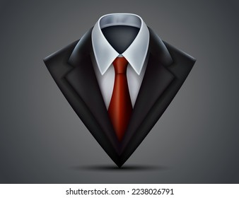 Vector triangle jacket and tie, Suit 3d object, Vector illustration