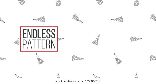 Vector triangle lined xmas tree seamless pattern. Merry Christmas and happy new year greeting card backdrop design. Retro hand drawn flat art on white background.