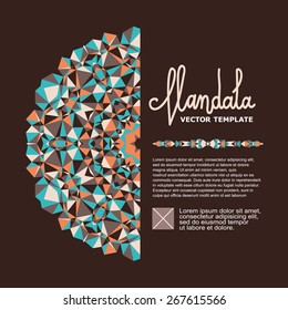 Vector triangle mandala. Decor for your design, lace ornament. Round pattern, oriental style.