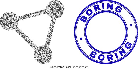 Vector triangle mesh icon composition is constructed from repeating self triangle mesh elements. Boring rubber blue round stamp seal. Fractal combination for triangle mesh icon.