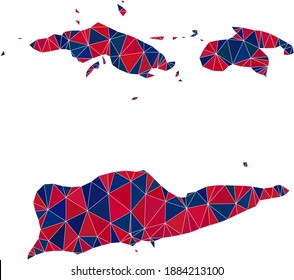 Vector triangle mosaic map of American Virgin Islands in American flag colors, blue and red. Geographic scheme in blue and red color shades.