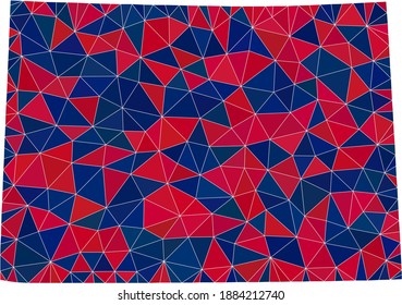 Vector triangle mosaic map of Colorado State in American flag colors, blue and red. Geographic collage in blue and red color tints. Abstract mosaic of map of Colorado State created of triangle spots.