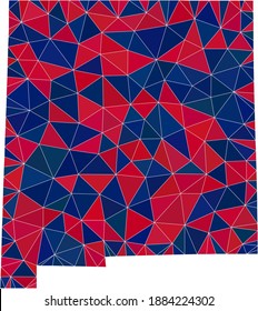 Vector triangle mosaic map of New Mexico State in American flag colors, blue and red. Geographic collage in blue and red color hues.