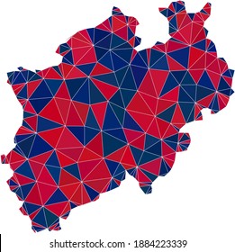 Vector triangle mosaic map of North Rhine-Westphalia State in American flag colors, blue and red. Geographic scheme in blue and red color tones.