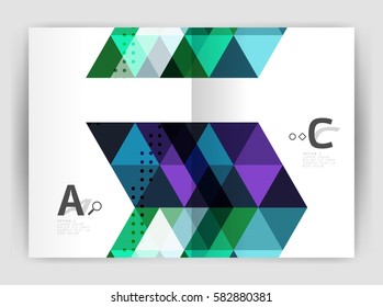 Vector triangle print template. Modern business brochure or leaflet print A4 cover template. Abstract background with color triangles. Vector design for workflow layout, diagram, number options or web