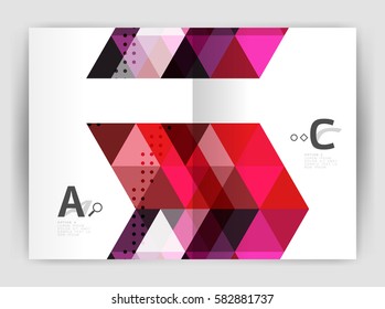 Vector triangle print template. Modern business brochure or leaflet print A4 cover template. Abstract background with color triangles. Vector design for workflow layout, diagram, number options or web