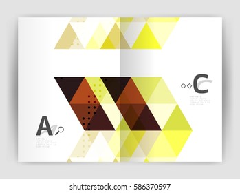 Vector triangle print template. Modern business brochure or leaflet print A4 cover template. Abstract background with color triangles. Vector design for workflow layout, diagram, number options or web