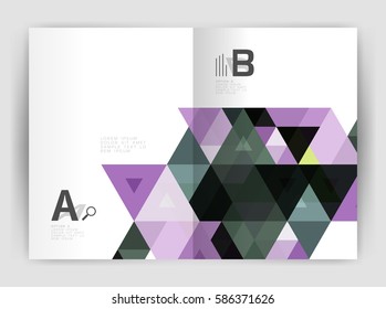 Vector triangle print template. Modern business brochure or leaflet print A4 cover template. Abstract background with color triangles. Vector design for workflow layout, diagram, number options or web