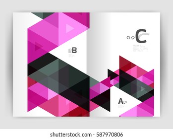 Vector triangle print template. Modern business brochure or leaflet print A4 cover template. Abstract background with color triangles. Vector design for workflow layout, diagram, number options or web