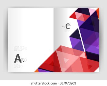 Vector triangle print template. Modern business brochure or leaflet print A4 cover template. Abstract background with color triangles. Vector design for workflow layout, diagram, number options or web