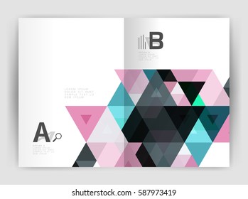 Vector triangle print template. Modern business brochure or leaflet print A4 cover template. Abstract background with color triangles. Vector design for workflow layout, diagram, number options or web