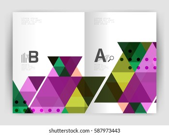Vector triangle print template. Modern business brochure or leaflet print A4 cover template. Abstract background with color triangles. Vector design for workflow layout, diagram, number options or web