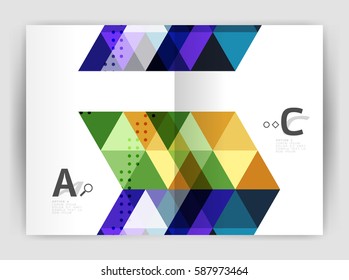 Vector triangle print template. Modern business brochure or leaflet print A4 cover template. Abstract background with color triangles. Vector design for workflow layout, diagram, number options or web