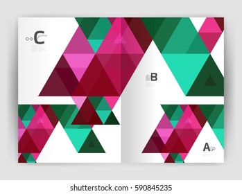 Vector triangle print template. Modern business brochure or leaflet print A4 cover template. Abstract background with color triangles. Vector design for workflow layout, diagram, number options or web