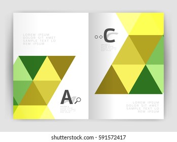 Vector triangle print template. Modern business brochure or leaflet print A4 cover template. Abstract background with color triangles. Vector design for workflow layout, diagram, number options or web