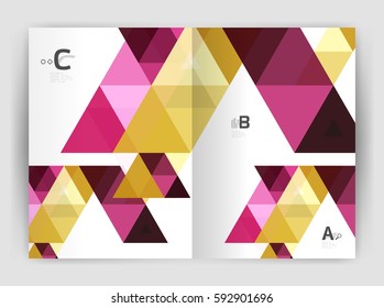Vector triangle print template. Modern business brochure or leaflet print A4 cover template. Abstract background with color triangles. Vector design for workflow layout, diagram, number options or web