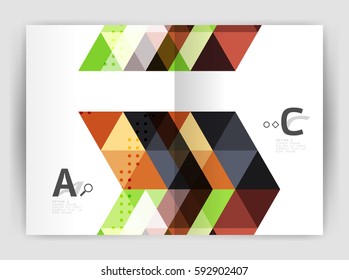 Vector triangle print template. Modern business brochure or leaflet print A4 cover template. Abstract background with color triangles. Vector design for workflow layout, diagram, number options or web