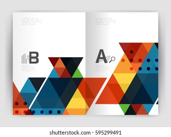 Vector triangle print template. Modern business brochure or leaflet print A4 cover template. Abstract background with color triangles. Vector design for workflow layout, diagram, number options or web