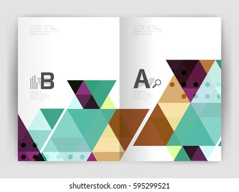 Vector triangle print template. Modern business brochure or leaflet print A4 cover template. Abstract background with color triangles. Vector design for workflow layout, diagram, number options or web