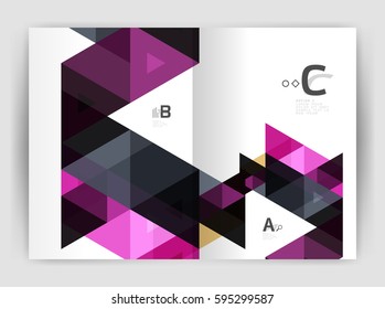 Vector triangle print template. Modern business brochure or leaflet print A4 cover template. Abstract background with color triangles. Vector design for workflow layout, diagram, number options or web