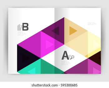 Vector triangle print template. Modern business brochure or leaflet print A4 cover template. Abstract background with color triangles. Vector design for workflow layout, diagram, number options or web
