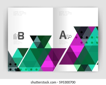 Vector triangle print template. Modern business brochure or leaflet print A4 cover template. Abstract background with color triangles. Vector design for workflow layout, diagram, number options or web