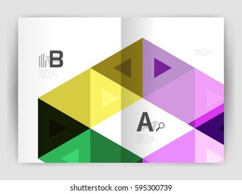 Vector triangle print template. Modern business brochure or leaflet print A4 cover template. Abstract background with color triangles. Vector design for workflow layout, diagram, number options or web