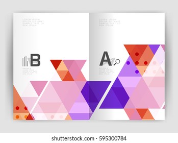 Vector triangle print template. Modern business brochure or leaflet print A4 cover template. Abstract background with color triangles. Vector design for workflow layout, diagram, number options or web