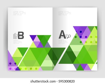 Vector triangle print template. Modern business brochure or leaflet print A4 cover template. Abstract background with color triangles. Vector design for workflow layout, diagram, number options or web