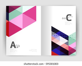 Vector triangle print template. Modern business brochure or leaflet print A4 cover template. Abstract background with color triangles. Vector design for workflow layout, diagram, number options or web