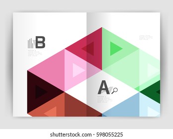 Vector triangle print template. Modern business brochure or leaflet print A4 cover template. Abstract background with color triangles. Vector design for workflow layout, diagram, number options or web