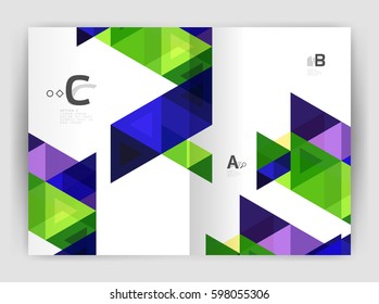 Vector triangle print template. Modern business brochure or leaflet print A4 cover template. Abstract background with color triangles. Vector design for workflow layout, diagram, number options or web