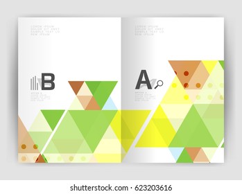 Vector triangle print template. Modern business brochure or leaflet print A4 cover template. Abstract background with color triangles. Vector design for workflow layout, diagram, number options or web