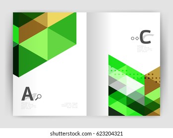 Vector triangle print template. Modern business brochure or leaflet print A4 cover template. Abstract background with color triangles. Vector design for workflow layout, diagram, number options or web