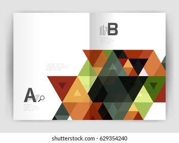 Vector triangle print template. Modern business brochure or leaflet print A4 cover template. Abstract background with color triangles. Vector design for workflow layout, diagram, number options or web