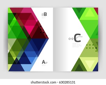 Vector triangle print template. Modern business brochure or leaflet print A4 cover template. Abstract background with color triangles. Vector design for workflow layout, diagram, number options or web