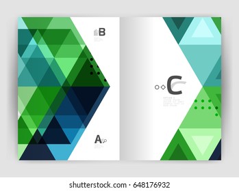 Vector triangle print template. Modern business brochure or leaflet print A4 cover template. Abstract background with color triangles. Vector design for workflow layout, diagram, number options or web