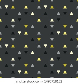 Vector triangle seamless geometric pattern in grey and gold. Simple shape made into repeat. Great for background, wallpaper, wrapping paper, packaging, fashion.