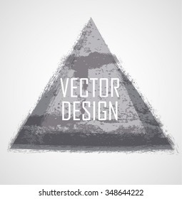 Vector Triangle Shape with inscription . Brush Stroke . Icon, Gift Card or Invitation . Colorful Distressed Texture.