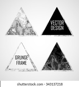 Vector Triangle Shapes Collection . Set of  Stamps . Triangular Frames. Grunge, Distressed Texture. 