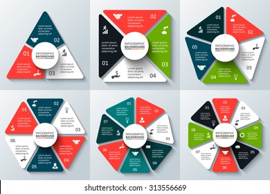 Vector triangle, square, pentagon, hexagon, heptagon and octagon for infographic. Template for cycle diagram, graph and chart. Business concept with 3, 4, 5, 6, 7 and 8 options, parts or steps.