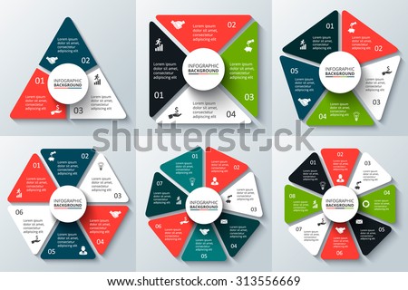 Vector triangle, square, pentagon, hexagon, heptagon and octagon for infographic. Template for cycle diagram, graph and chart. Business concept with 3, 4, 5, 6, 7 and 8 options, parts or steps.