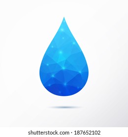 Vector triangle water drop on white background. Abstract blue water drop of geometric shapes. Vector illustration. 