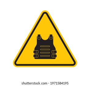 Vector triangle yellow sign bulletproof vest. Isolated on white background.