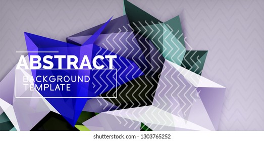 Vector triangular 3d geometric shapes background, modern poster design. Color triangles and lines abstract design