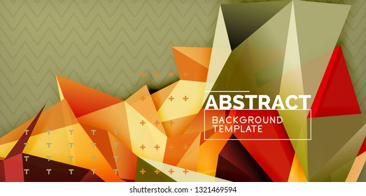 Vektor dreieckig 3D geometrische Formen Hintergrund, modernes Plakatdesign. Farbdreiecke und abstraktes Design