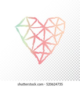 Vector triangular colorful heart isolated on white background.