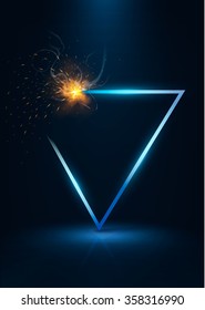 Vector triangular frame with realistic flashes ,sparks and shadow 