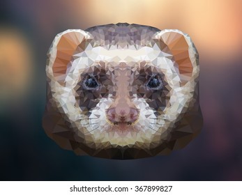 vector triangular geometric polygonal illustration art portrait head face of ferret on soft blurred background