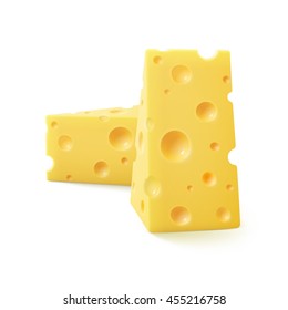 Vector Triangular Pieces of Swiss Cheese Close up Isolated on White Background
